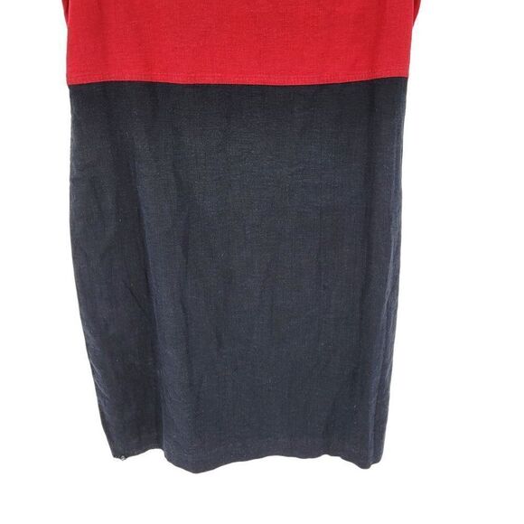 Vintage 90s Linen Sleeveless Shift Dress 10 Red Black Floral Embroidered - Picture 9 of 15